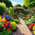 **A lush, vibrant garden showcasing a variety of colorful flowers and plants, demonstrating the joy and stress-reducing benefits of gardening. Focus on a sense of tranquility and beauty.**