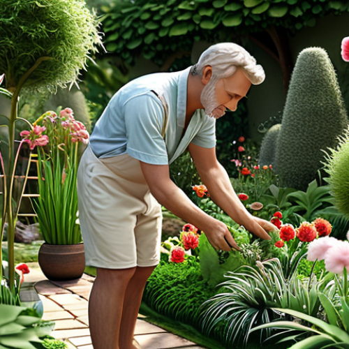 Home 22 **A garden designer selecting plants and flowers, creating a beautiful and peaceful environment.** (Focuses on the creative process and desired atmosphere.)