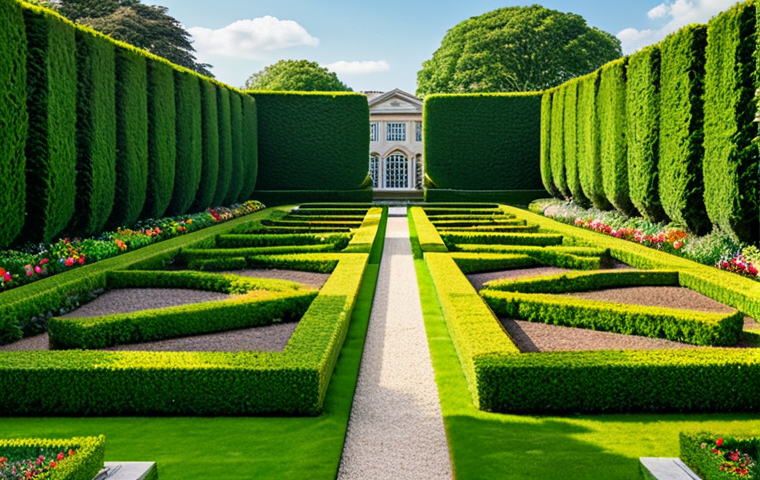 원예디자이너 이론 교육의 중요성 - **Lush Formal Garden:** "A symmetrical garden with geometric shapes, perfectly trimmed hedges, and v...