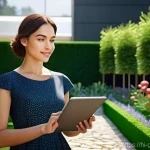 원예디자이너 직무에 필요한 소프트웨어 - **Prompt:** A young, elegantly dressed landscape architect, wearing stylish but appropriate casual a...