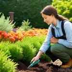 원예디자이너 직무 이해도를 높이는 방법 - **Prompt 1: The Dedicated Horticulture Designer in Action**
    "A young, focused female horticultur...