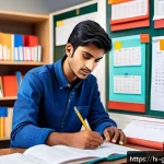 원예디자이너 자격증 시험 준비 - A detailed scene of a Hindi-speaking horticulture student in a bright, modern study room, deeply eng...
