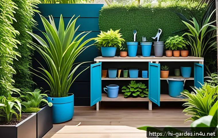원예디자이너 업무 팁과 트릭 - A vibrant modern garden scene showcasing smart gardening planning: tropical plants thriving in warm,...